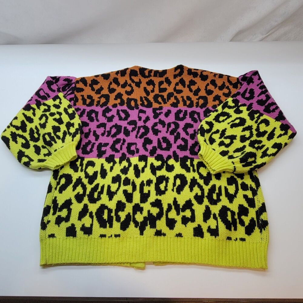 FARM Rio Mixed Leopards Cardigan XS Orange Purple Green Ombre Knit Open Front - Picture 3 of 15
